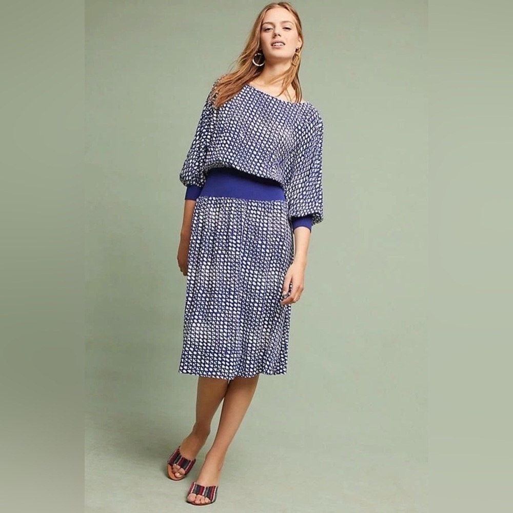 Maeve Anthropologie Gemma Midi Dress Blue & White Sz S